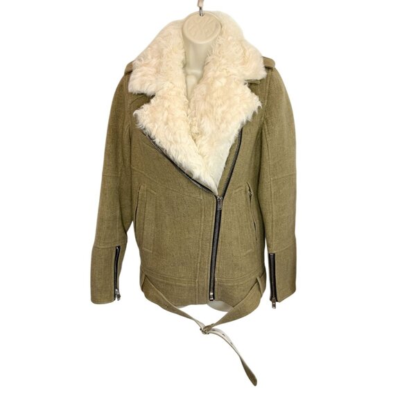 IRO Cidji Shearling Moto Jacket in Brown Wool Blend - Size 2 - Picture 3 of 10